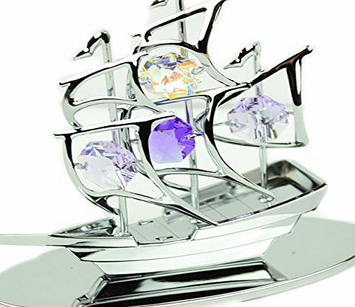 BARGAINS-GALORE NEW SAILBOAT CRYSTAL GIFT SET COLLECTABLE ORNAMENT CRYSTOCRAFT WITH SWAROVSKI ELEMENTS