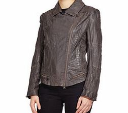 Barneys Originals Grey crinkle-effect leather jacket