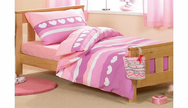 Pink Hearts Junior Bed Duvet and Pillowcase Set by Baroo