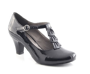 Barratts Patent Court Shoe With Frill Trim - Junior