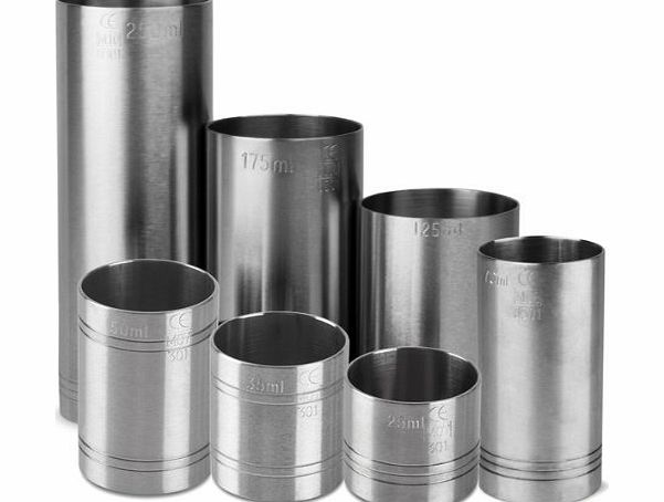 Stainless Steel Thimble Bar Measures 7 Piece Bundle Set - 25ml, 35ml, 50ml & 70ml Spirit Measures & 125ml, 175ml & 250ml Wine Measures | CE Measures, Bar Measures, Measuring Cups