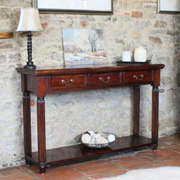Baumhaus Rococa Solid Mahogany 3 Drawer Console Table