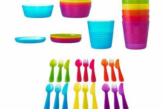 BBY4ALL Ikea 36 Pcs Kalas Kids Safe Durable Plastic BPA Free Flatware, Bowl, Plate, Tumbler Set, Colorful