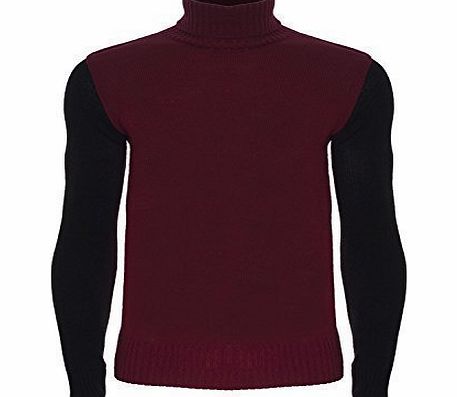 Be Jealous New Mens Designer Contrast Long Sleeves Polo Turtle Neck Knitted Pullover Jumper