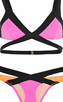 BeauBelle Hot New 2PCS Bandage Women Padded Swimwear - 7 colours - Swimsuit Bikini Set -- Orange, Yellow, Purple, Green, Pink, Black, Red, Gold, Silver, White Colours - Womens Wear Swim Bikini Set (Medium, Pink