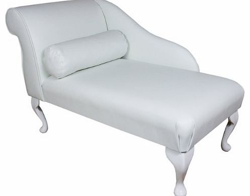 41`` Mini Chaise Longue in a White Faux Leather with Bolster Cushion