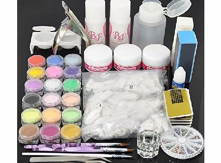 Beauties Factory Premium Acrylic Nail Art Powder Brush File Clipper False Tips Kit