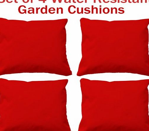 Beautiful Beanbags water resistant cushions, set of 4 garden cushions, 4 funky outdoor cushions perfect for indoors or outdoors (RED)