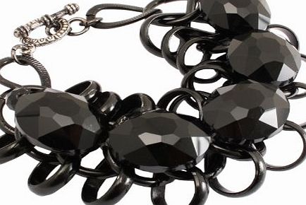 Black Retro Links Fashion Bracelet with Oval Stones - In Gift Bag