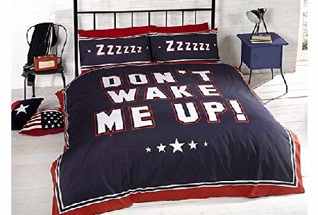 Dont Wake Me Up Duvet Cover. Fully Reversible. Perfect Teenage Bedding Set. Blue and Red Striped Double,