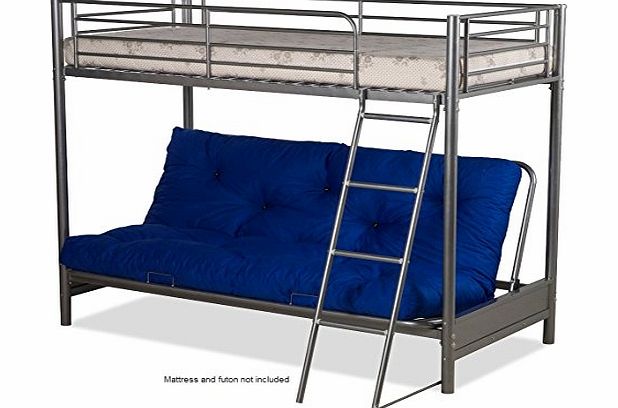 FUTON BUNK BED (COMPLETE WITH MATTRESSES) IN SILVER METAL FINISH