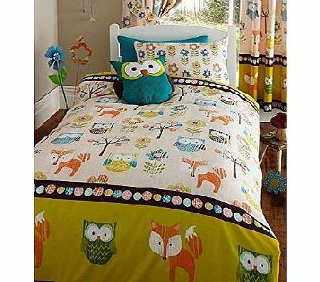 Woodland Creatures Junior Toddler Bed Size Duvet Cover & Pillowcase Set - Owls & Foxes