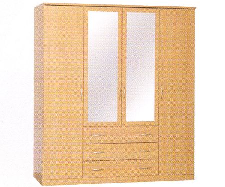 Toledo 3 Drawer - 4 Door Wardrobe (2 Mirror Doors)