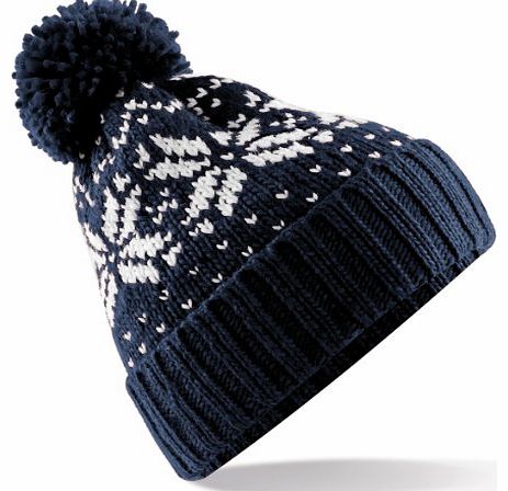Beechfield Unisex Fair Isle Snowstar Winter Beanie Hat (One Size) (French Navy / White)