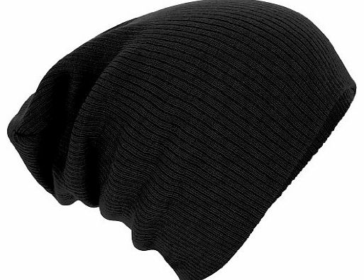 Beechfield Unisex Slouch Winter Beanie Hat (One Size) (Black)