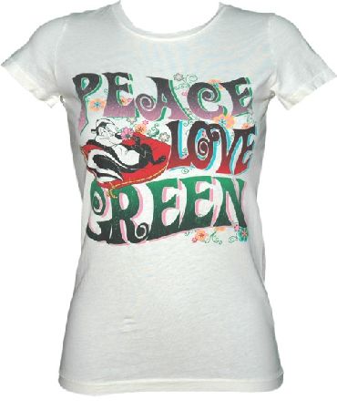 Peace Love Green Ladies Pepe Le Peu T-Shirt from Bejeweled