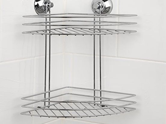 Beldray LA036254 2-Tier Corner Suction Shower Basket, Chrome, Silver