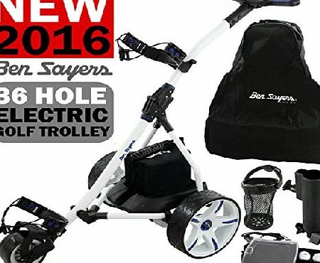 Ben Sayers ``NEW 2016`` BEN SAYERS WHITE ELECTRIC GOLF TROLLEY   36 HOLE BATTERY amp; CHARGER