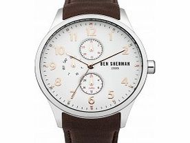Ben Sherman Mens White and Brown Leather Strap