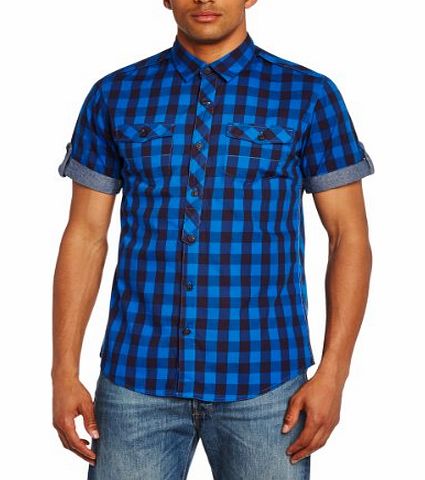 Bench Mens Malaxer B Slim Fit Short Sleeve Casual Shirt, Blue (Princess Blue), Medium