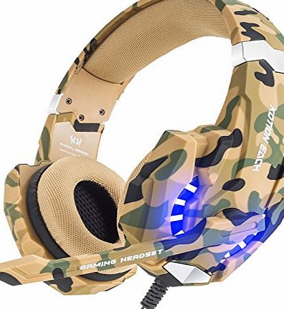 Bengoo  Gaming Headset for PS4 Professional 3.5mm PC LED Light Game Bass Headphones Stereo Noise Isolation Over-ear Headset with Microphone for PS4 Laptop Computer and Smart Phone-Camouflage