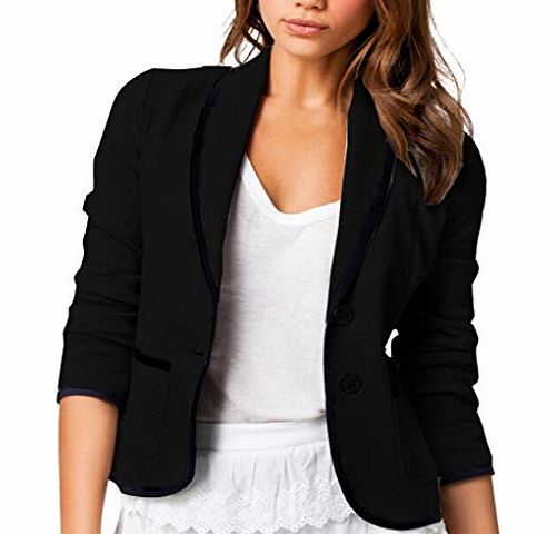 Bepei Fashion Ladies 2 Buttons Suit Jacket Short Blazer Coat OL/Casual Lapel Tops Black S