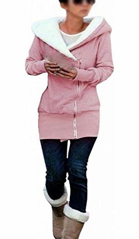 Bepei Womens Fashion Double Zip Designer Ladies Hoodies Sweatshirt Top Sweater Jacket Coat Pink 3XL