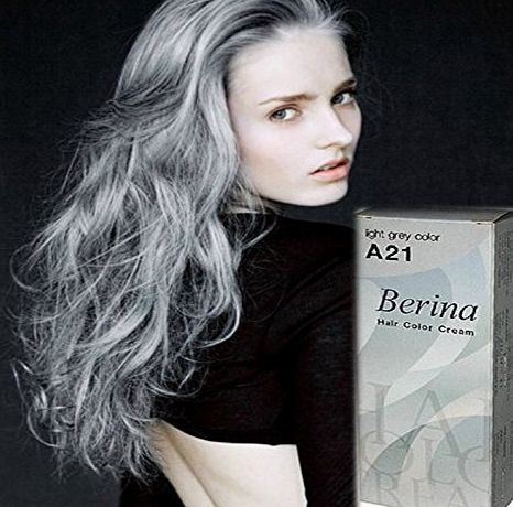 Berina  PERMANENT HAIR DYE COLOR CREAM #A21 Light Grey COOL HOT CREZY FASHIONS by Berina