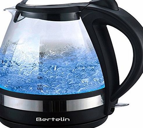 Bertelin Cordless Glass Kettle 1.6L Electric Jug - Blue LED Illuminated