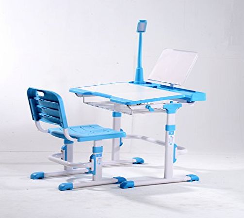 Ergonomic Kids Desk Chair Height Adjustable with FREE Steel Bookstand Children Desk Chair Kids Table - Pixie Blue Desk (Desk + Chair + Bookstand; No Lamp)