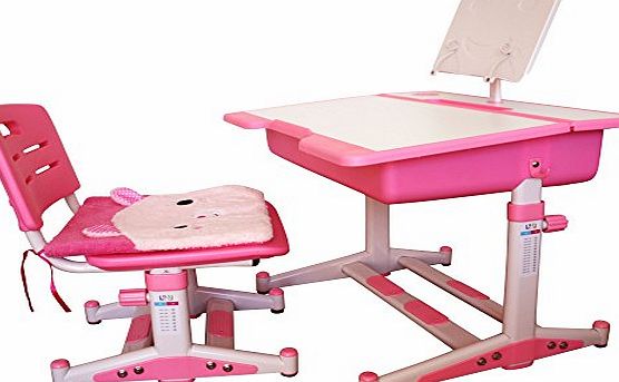 Best Desk Height Adjustable Kids Desk Chair with FREE Steel Bookstand Ergonomic Children Table and Chair - Minuet (Pink)