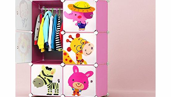 Best Desk Kids Wardrobe Toy Boxes Children Storage Cubes Interlocking Storage Units Home Organiser - 6 Cartoon Cubes (Pink)