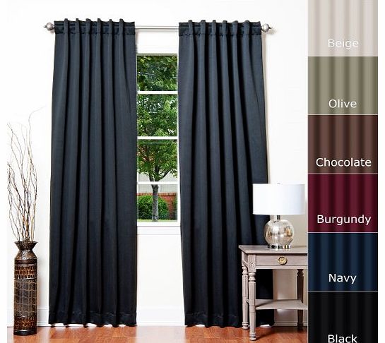 Premium Solid Thermal Insulated Blackout Curtain 229 cm L- 1 Pair-BLACK