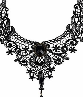 BESTIM INCUK Victorian Steampunk Style Lace Gothic Collar Lolita Beads Pendant Choker Necklace, Black