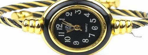 BestOfferBuy Womens Gold Classic Twisted Band Bracelet Round Wrist Watch Black