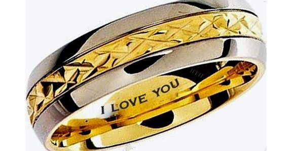 BestToHave Mens Titanium Ring - 7mm Wide Engraved Inside With I Love You Classic Unisex Gold Wedding Engagement Comfort Fit Jewellery Band Ring - Size X (Available in Most Sizes )