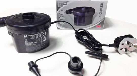 Electric air pump inflator with universal valves. 3 pin UK mains plug. Bestway branded. For AirBeds Paddling Pools and inflatable Bed Lilos