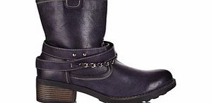Betsy Navy strap and chain boots