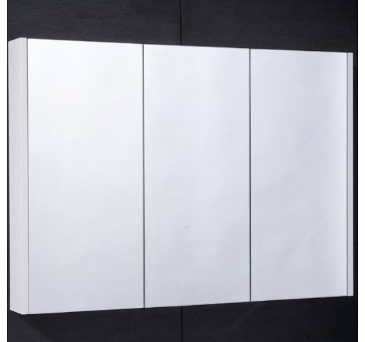 900mm Bathroom Mirrored Cabinet Wall Mounted/Hung Glass Shelved Triple Door