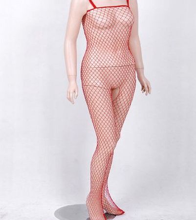 Better Dealz sexy womens lingerie Mesh net sheer Open Crotch body stockings 0067 (Red)