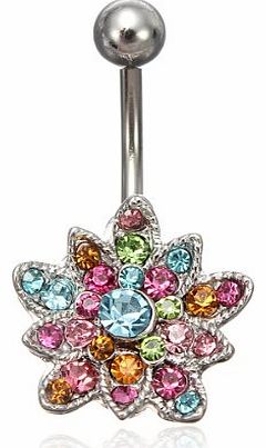 Fashion Crystal Flowers Belly Gem Button Piercing Ring Bar Body Navel Jewelry