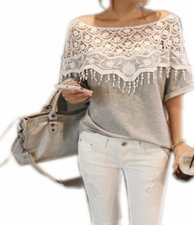 Sexy Womens Hollow Crochet Lace Floral Poncho Shoulder Blouse Short Batwing Sleeve T Shirt Top 3 COLORS UK 8-20