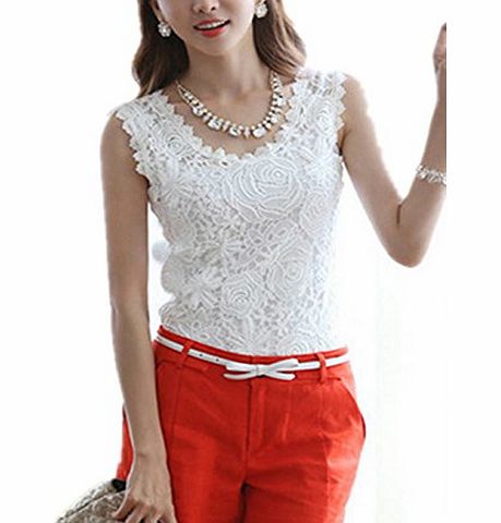 BetterMore Women Ladies Casual Lace Sleeveless Shirts T Shirt Blouse Vest Tops White