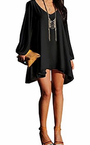BetterMore Womens Evening Party V-neck Loose Strapless Casual Off Shoulder Mini Chiffon Dress Black XL