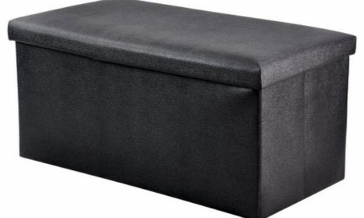 76cm x 38cm x 36cm Large Double Faux Leather Ottoman Folding Storage Pouffe Toy Box Foot Stool Seat (Black)