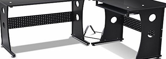 Beyondfashion Black Glass/ Light Walnut/ Dark Walnut Computer Home Office Desk Corner PC Table (Black Glass)