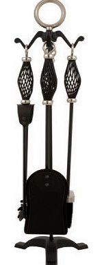 Stunning Black & Silver Twisted Companion Set - Perfect for your Fireplace