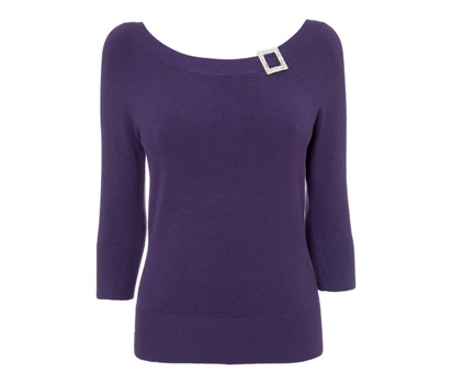 bhs 3/4 sleeve diamante buckle jumper
