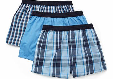 3 Pack Blue Check Woven Boxers, Blue BR60W10DBLU