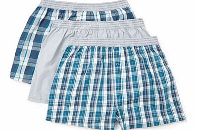 3 Pack Check Woven Boxers, Teal BR60W01EGRN